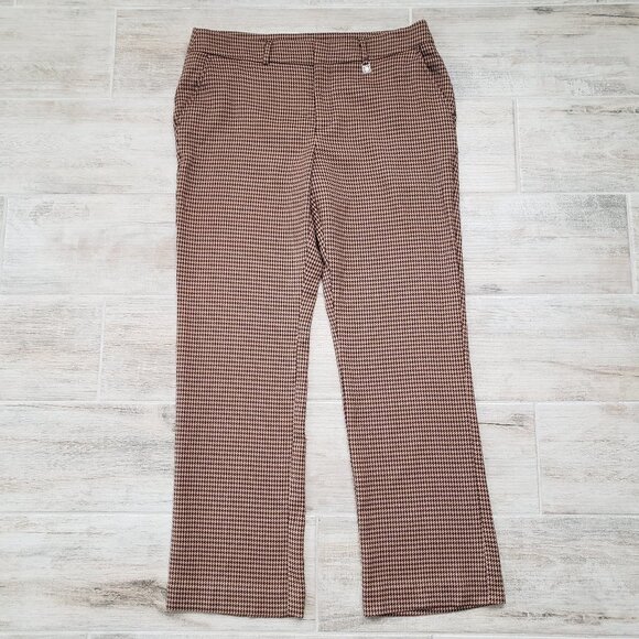NWT Anne Klein Houndstooth Pants Women's Tan Brown Straight Leg Trouser Posh 10 - Picture 1 of 9